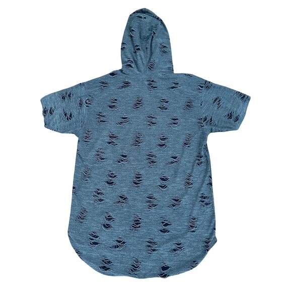 Becker & Mercer Mens Navy Blue Thrashed Distressed Hooded T Shirt Sz L Grunge - Picture 2 of 11